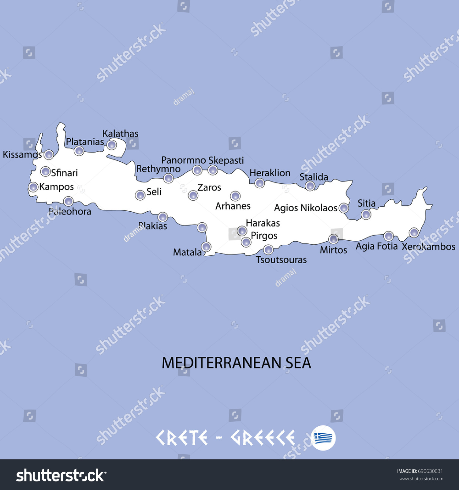SVG of island of crete in greece white map and blue background illustration in colorful svg