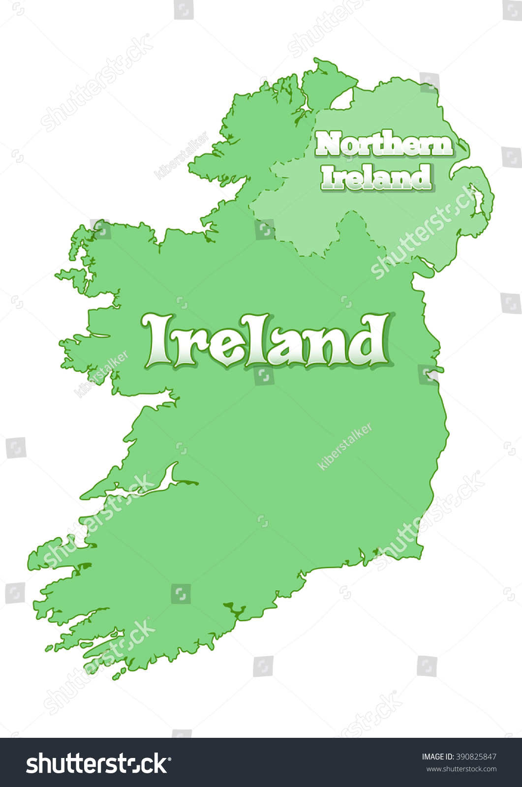 Island Ireland Map Ireland Island Divided Stock Vector 390825847 ...