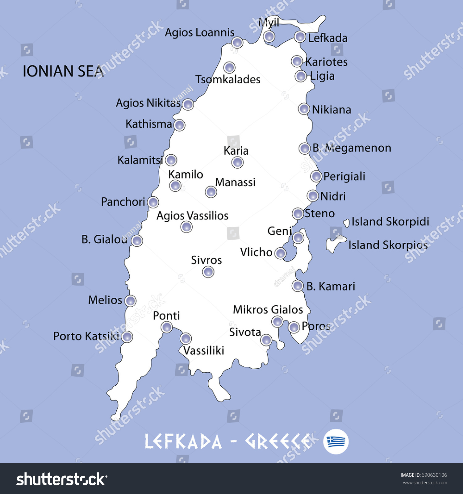 Map Of Lefkada Island Greece Island Lefkada Greece White Map Blue Stock Vector (Royalty Free) 690630106  | Shutterstock