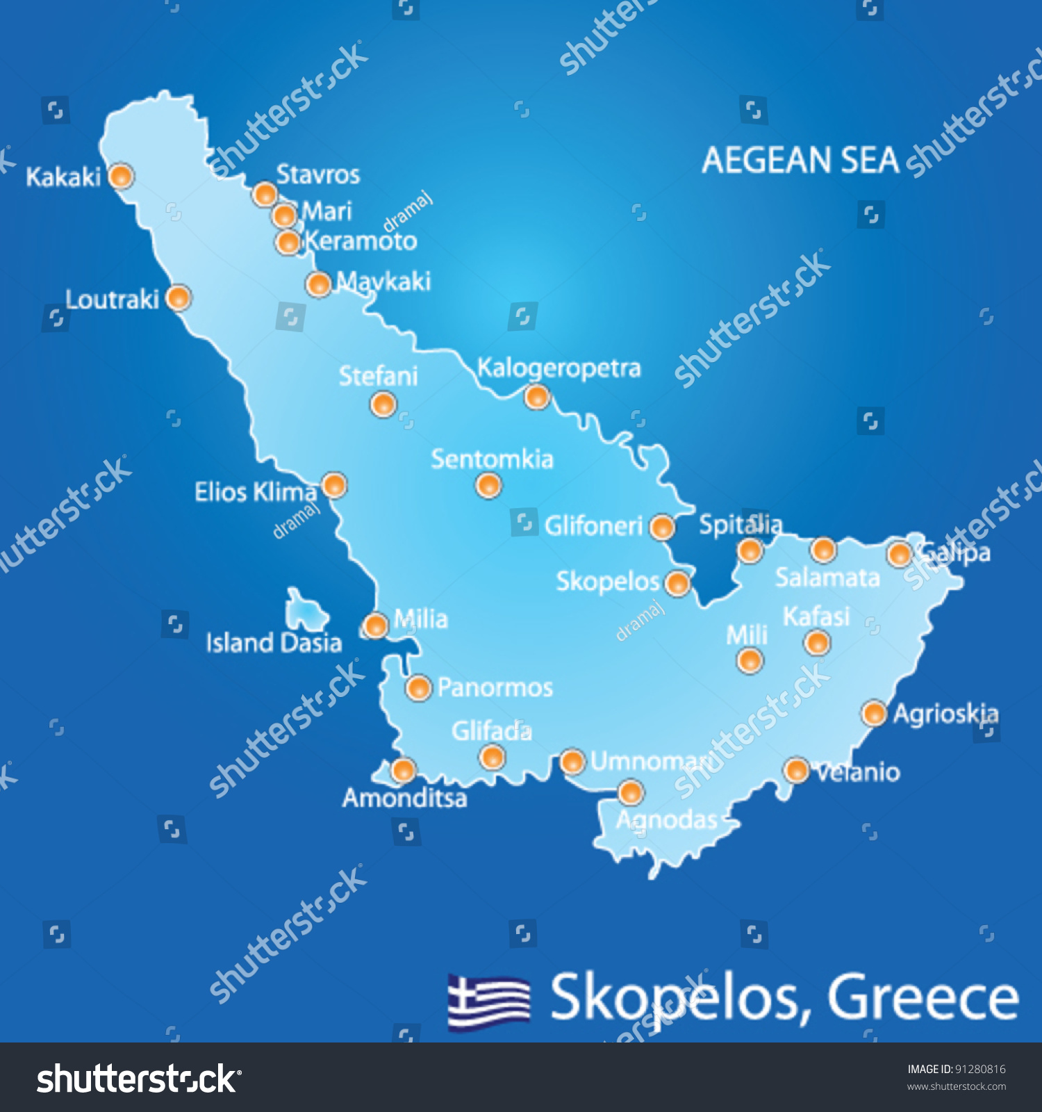 Island Skopelos Greece Map On Blue Stock Vector 91280816 - Shutterstock