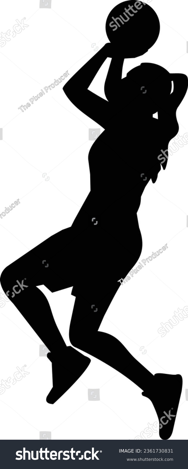 SVG of Isolated black silhouette female basketball player shooting basketball svg