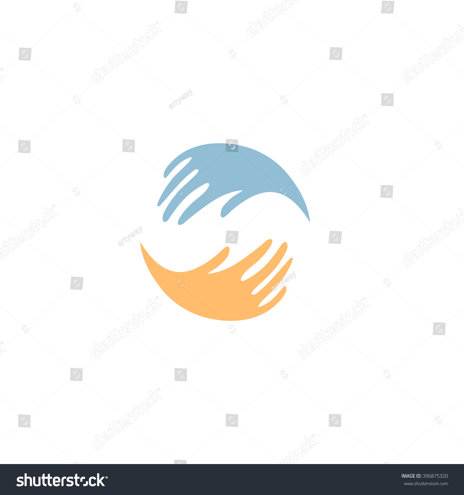 Isolated colorful vector hands logo Global friendship sign Ukrainian national symbol Volunteering icon