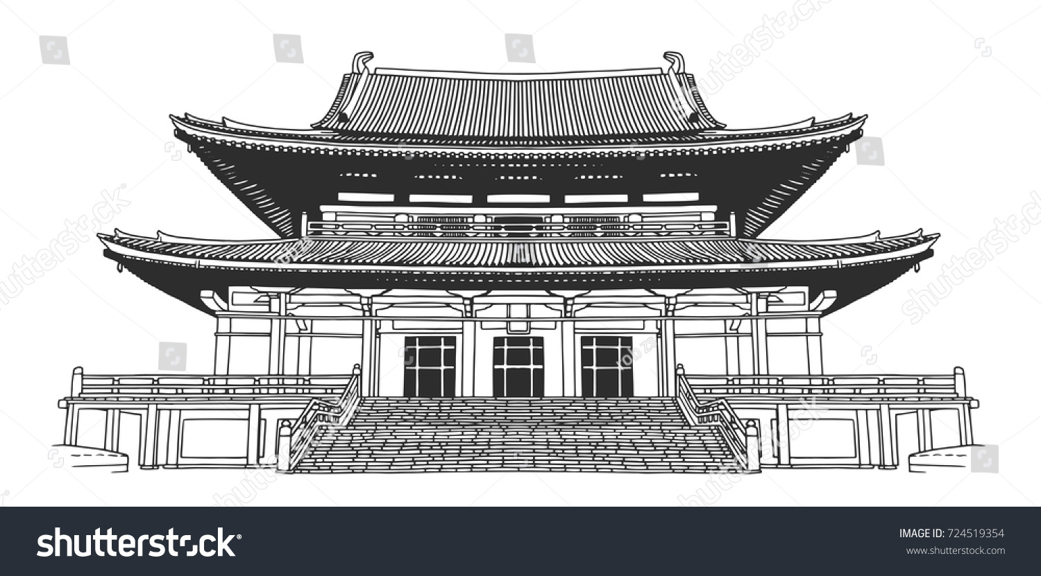 Isolated Drawing Japanese Style Buddhist Temple Stock Vector (Royalty ...