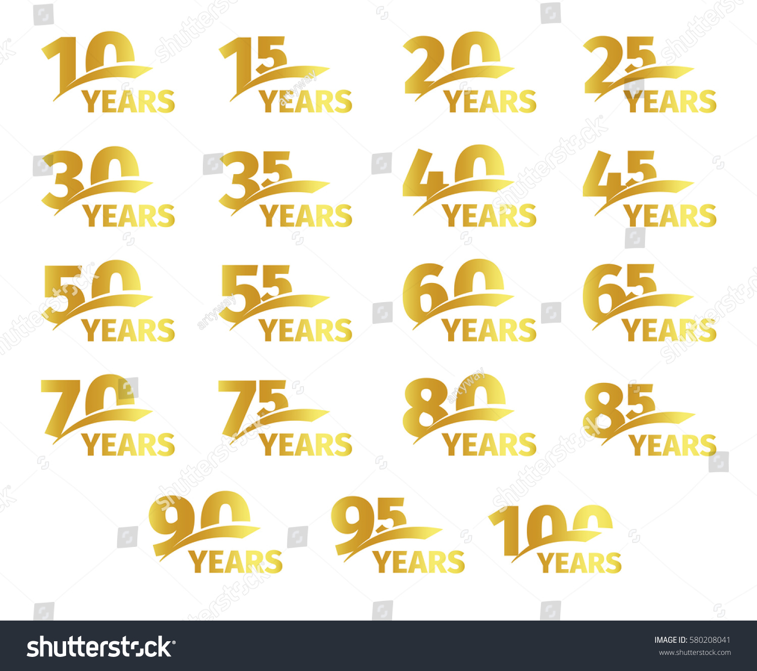 SVG of Isolated golden color numbers with word years icons collection on white background, birthday anniversary greeting card elements set vector illustration svg