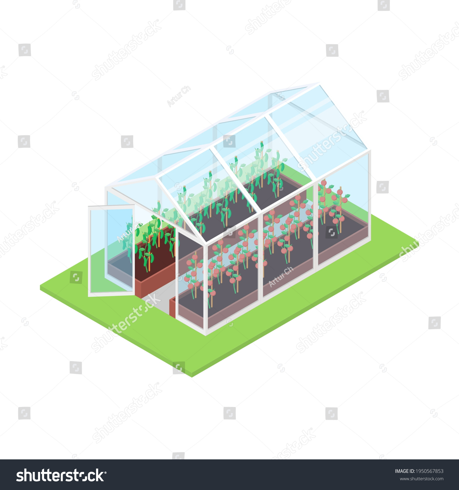 SVG of Isolated greenhouse on a white background. Flat vector isometric illustration. svg