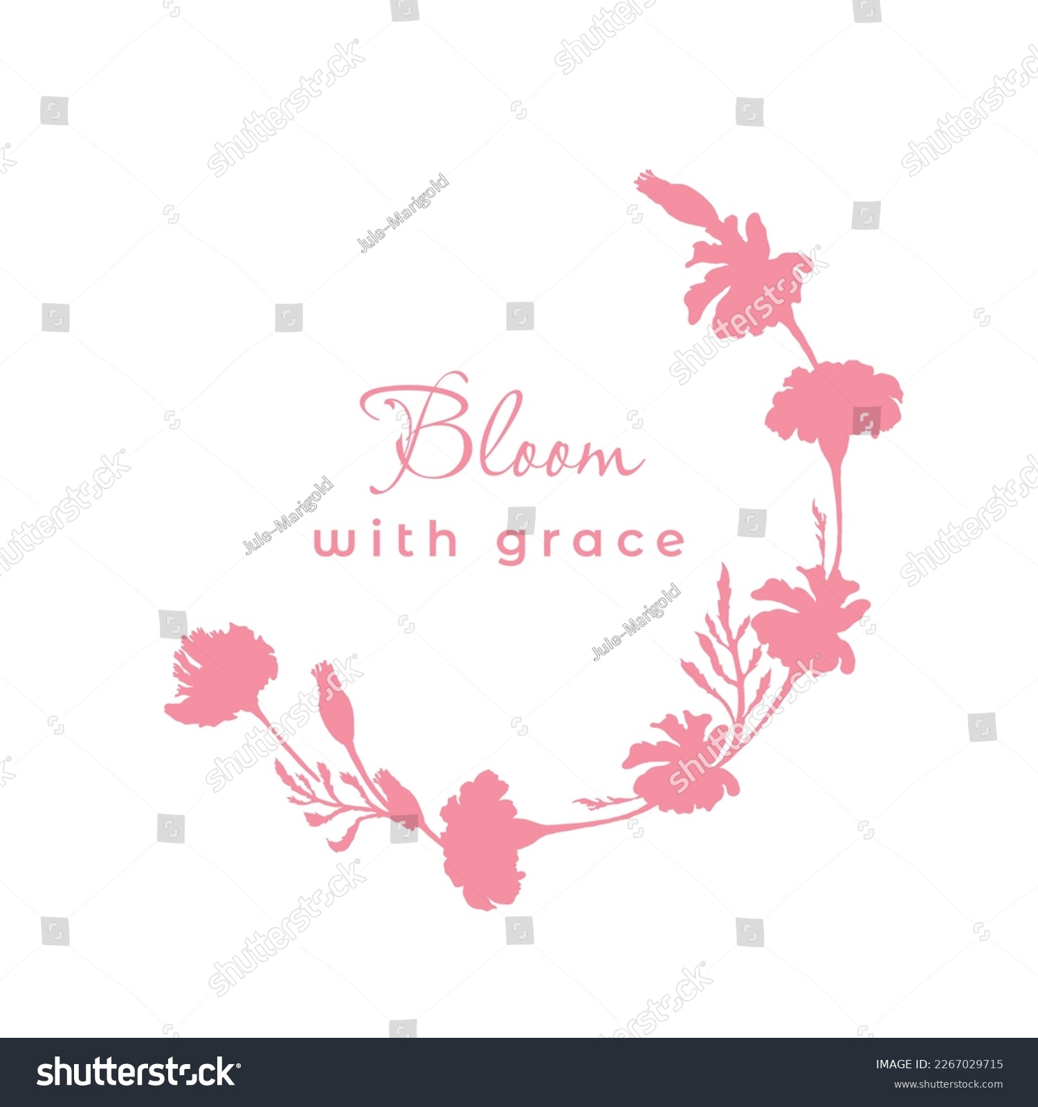 SVG of Isolated half-wreath with flat silhouettes of marigold flowers. One-color flower parts are isolated on the white background. Hand-drawn parts of the camomille or daisy flowers and leaves. svg