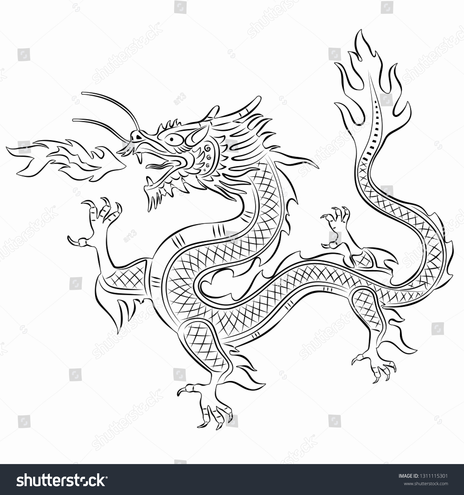 Isolated Illustration Chinese Dragon Black White Stock Vector Royalty Free 1311115301
