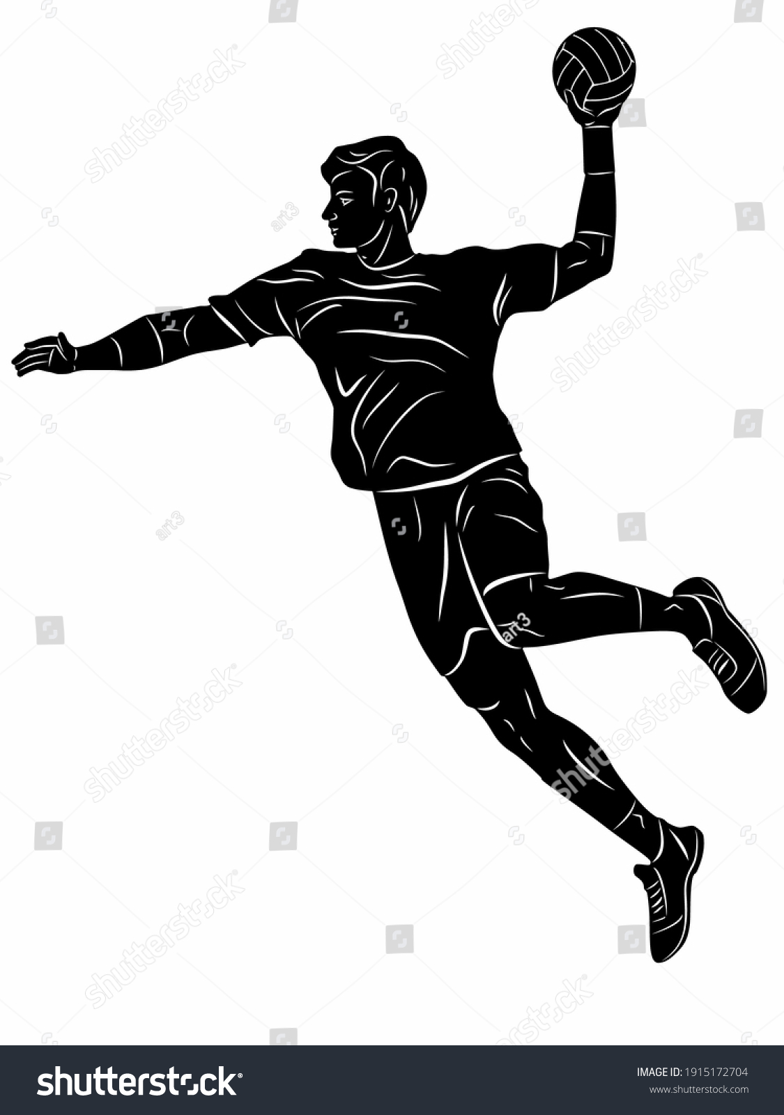 Isolated Illustration Handball Player Black White Stock Vector (Royalty ...