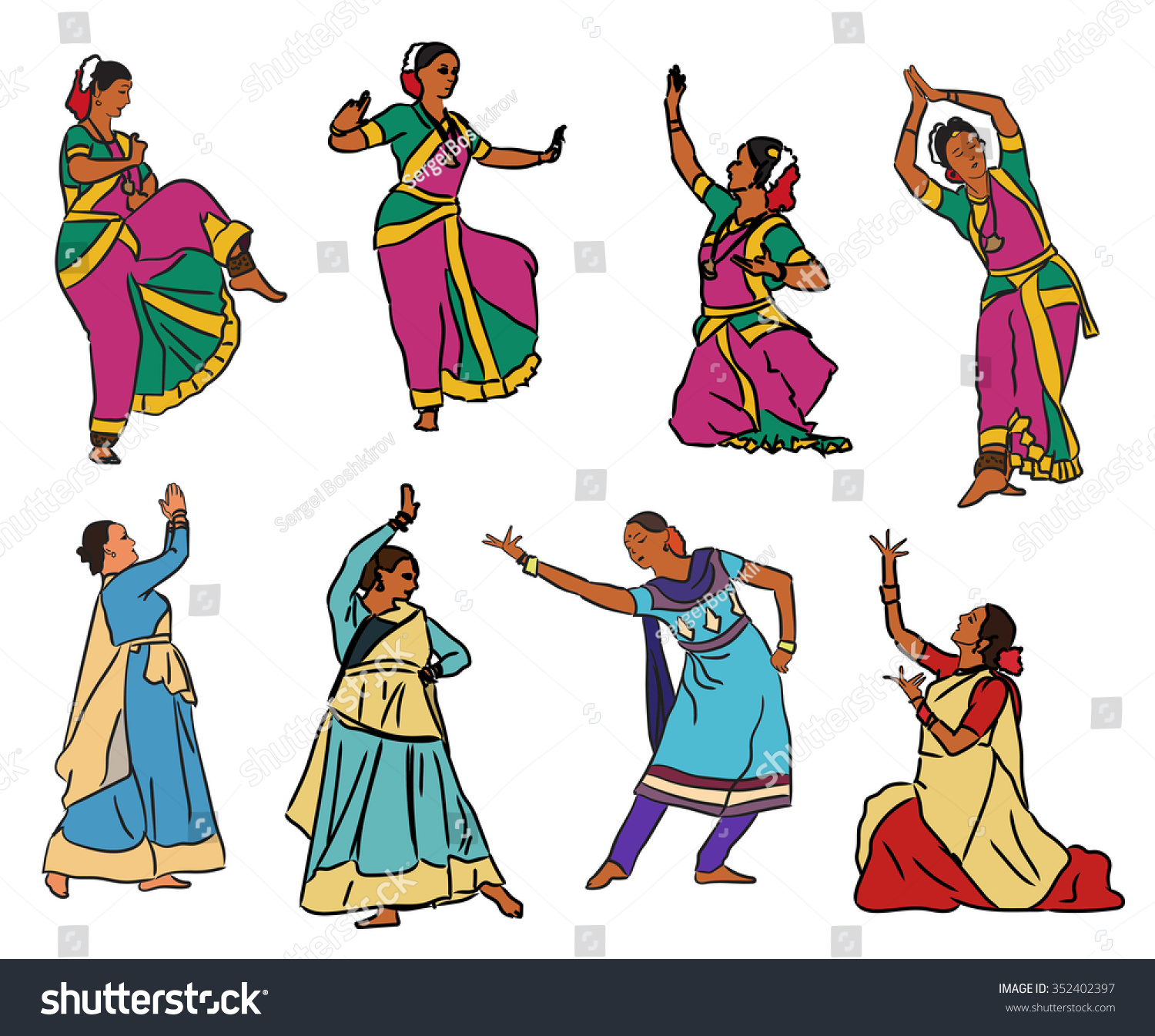 Isolated Indian Kuchipudi Kathak Dancers Vector Stock Vector (Royalty ...