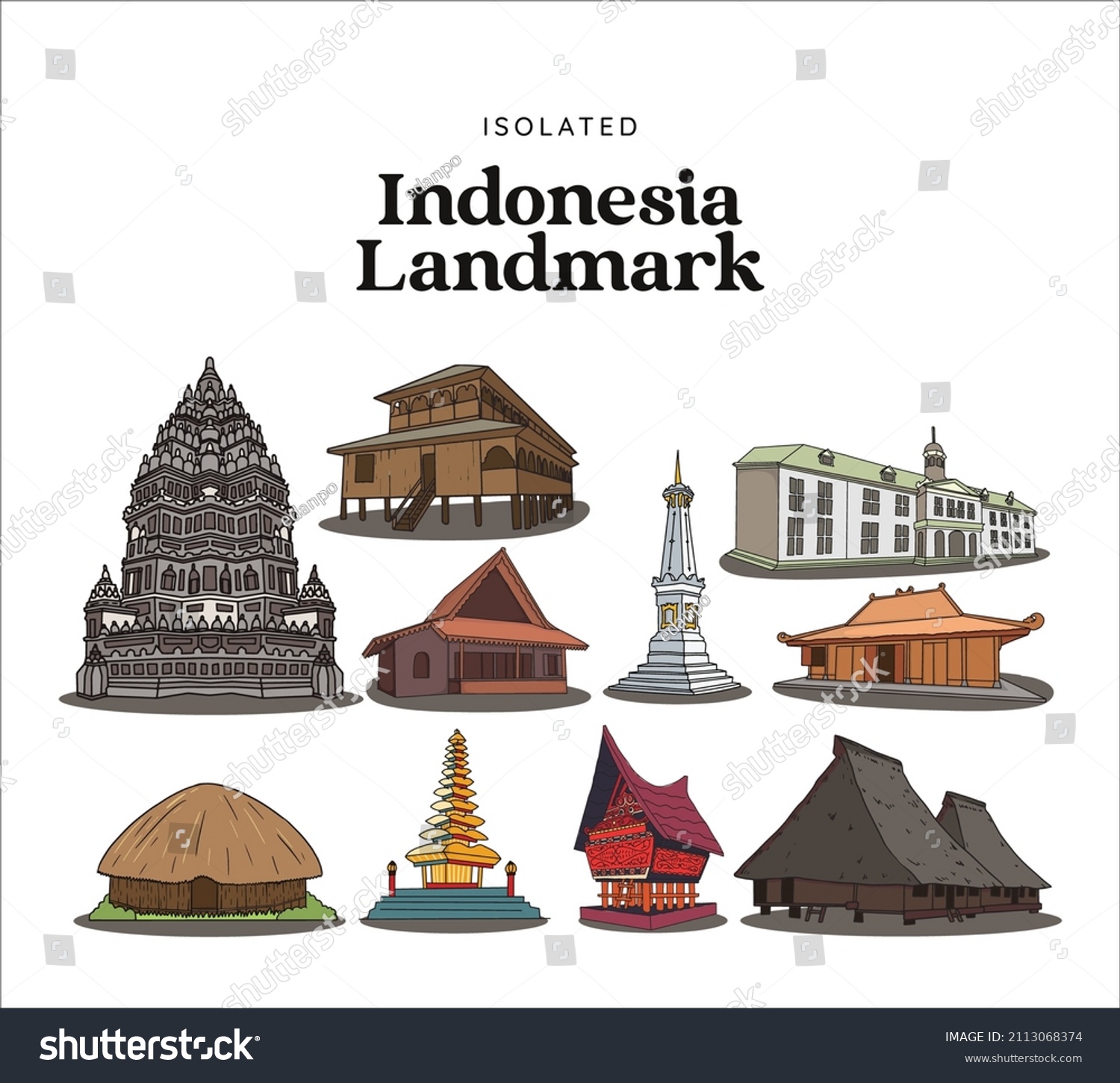 SVG of Isolated Indonesia Landmark. Hand drawn Indonesian cultures background svg