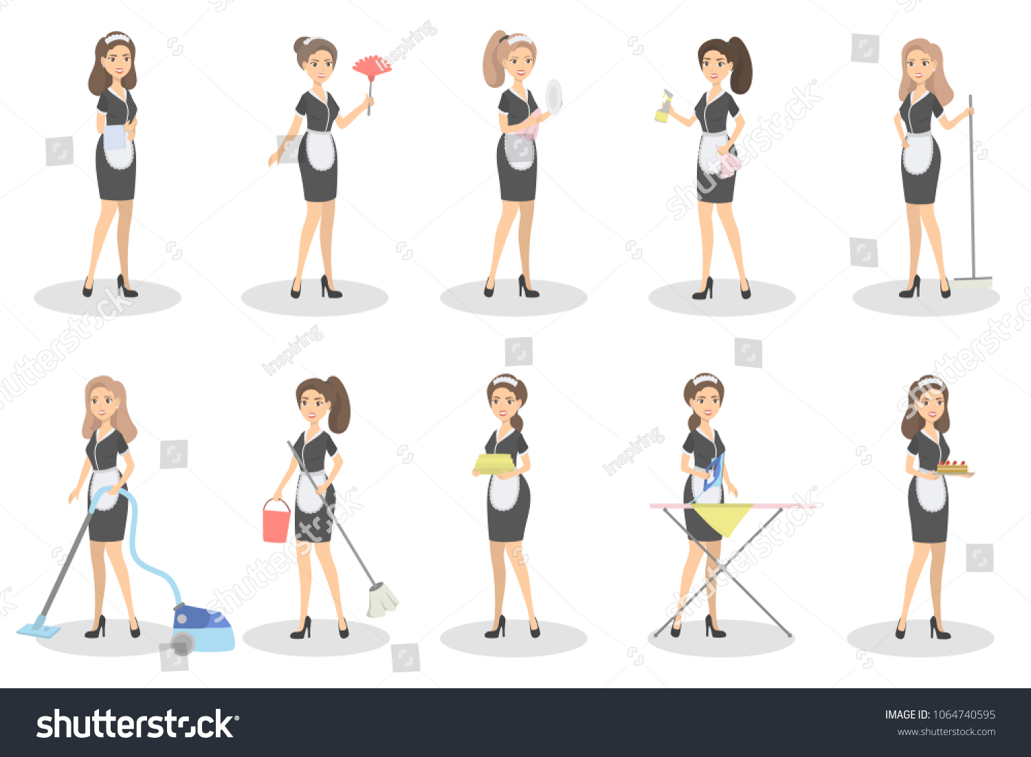 Isolated Maids Set Women Cleaning Equipment Stock Vector Royalty Free 1064740595 
