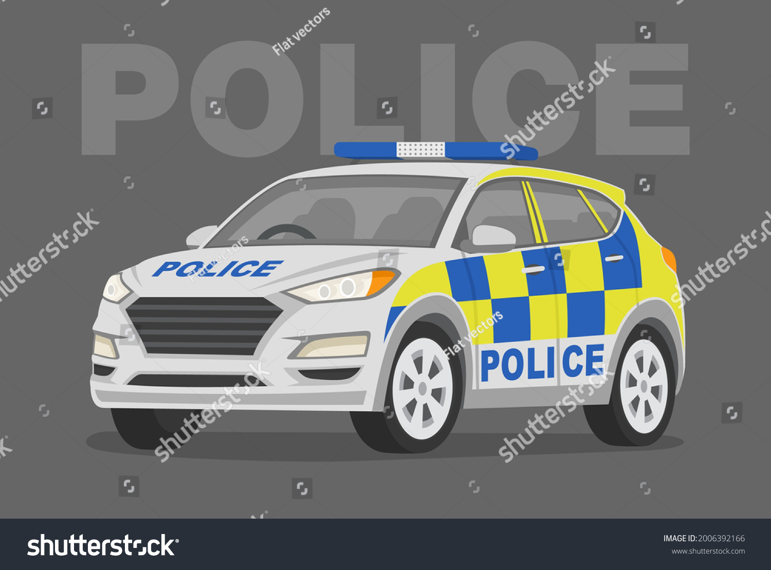 SVG of Isolated modern police car. Police suv car perspective front view. Flat vector illustration template. svg