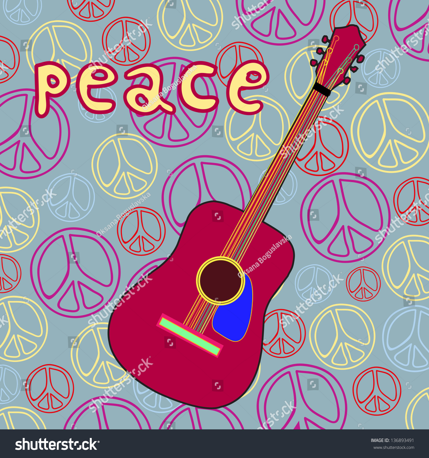 Isolated Object Guitar On Peace Background. Easy Edited. Peace ...