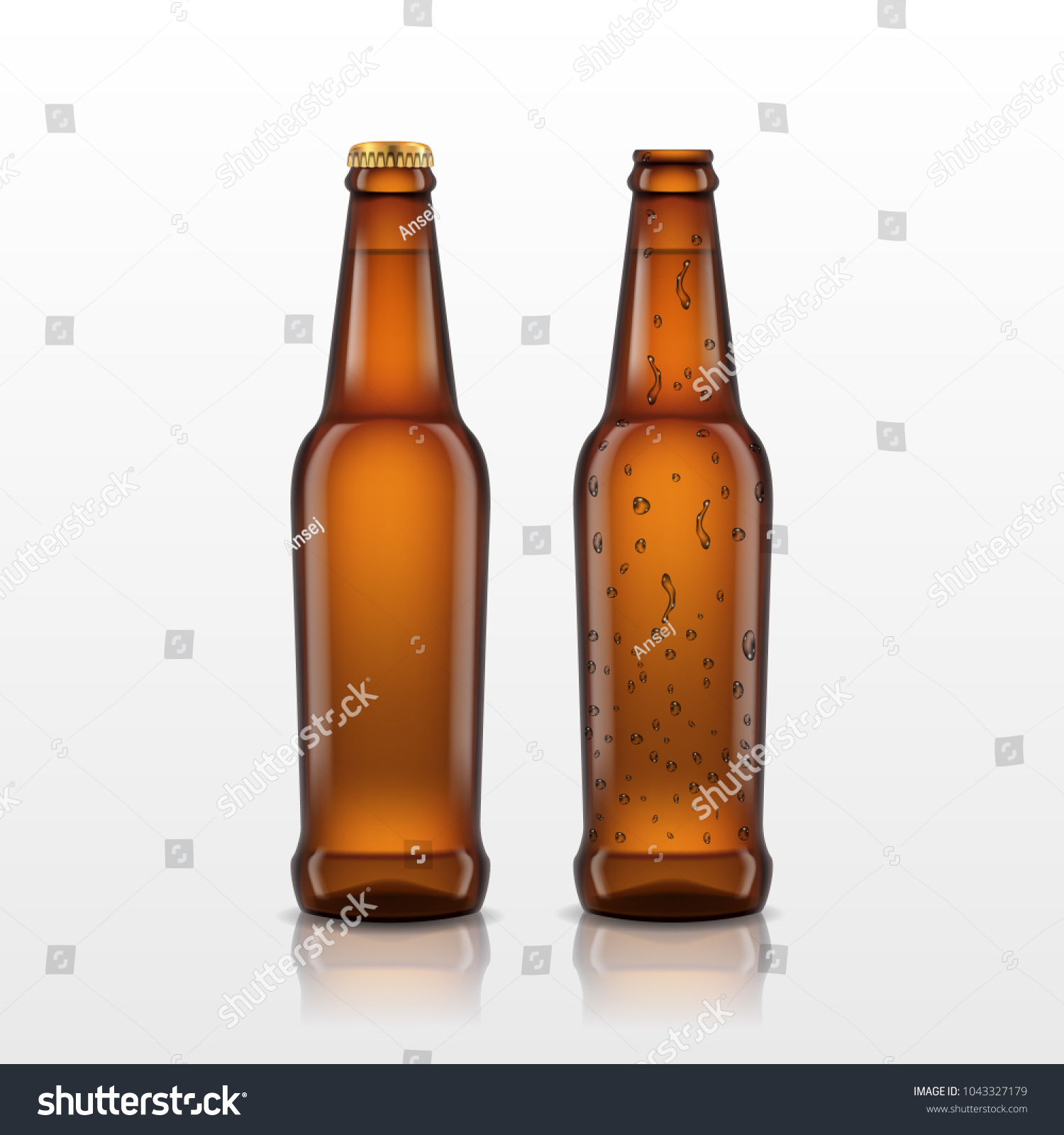 SVG of Isolated realistic brown glass beer bottle with water drops. Vector 3d illustration for design  placard, presentation, banners and cover. svg