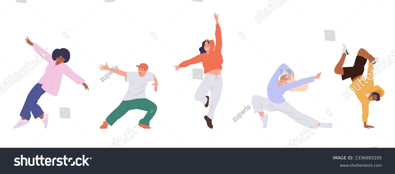 SVG of Isolated set of teenager breakdancer, young bboy and female hiphop dancer cartoon character svg
