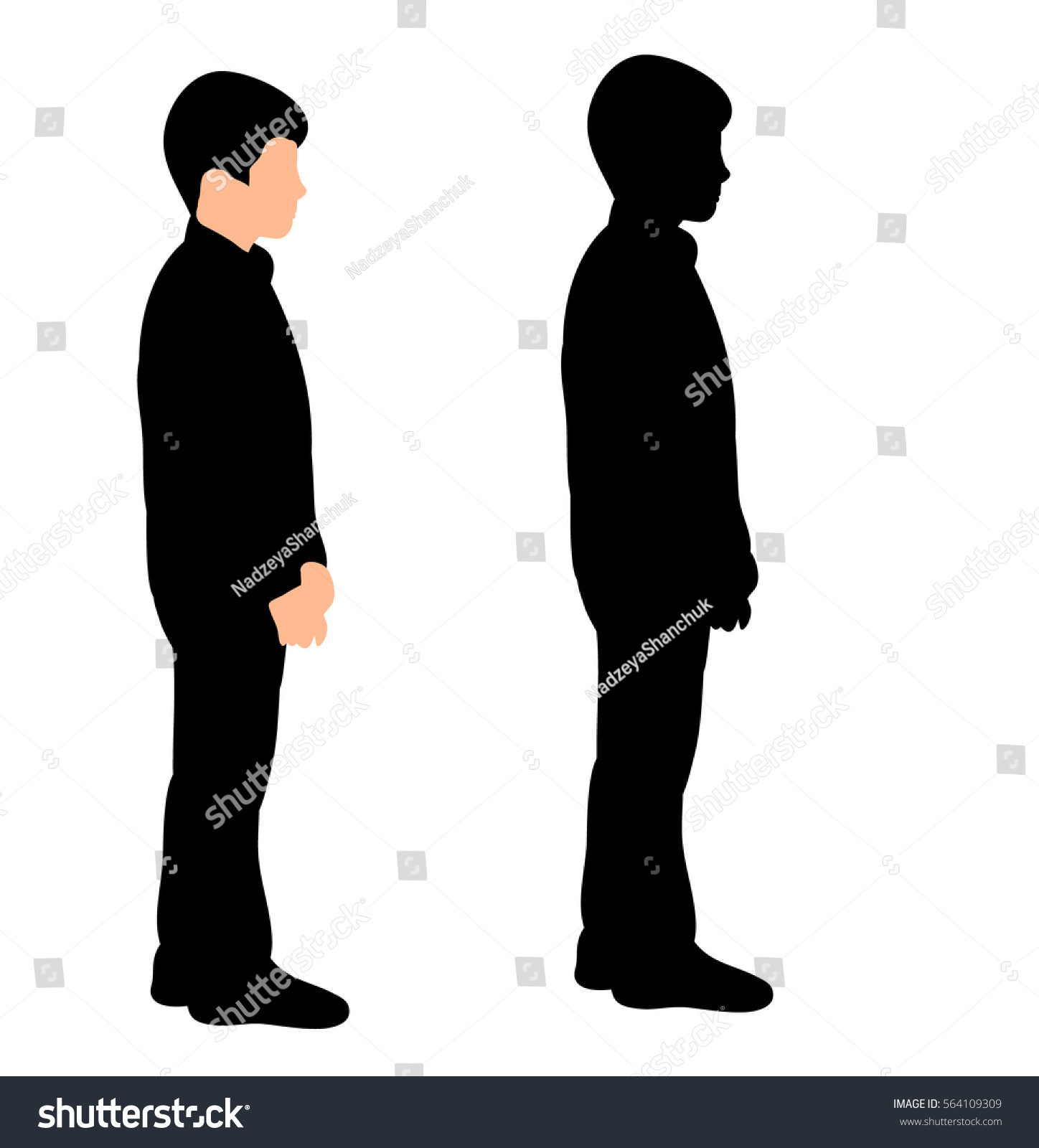 Isolated Silhouette Boy Standing Sideways Stock Vector (Royalty Free ...