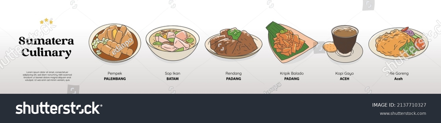 SVG of isolated sumatera culinary food bundle. Traditional cuisine hand drawn illustration vector. svg