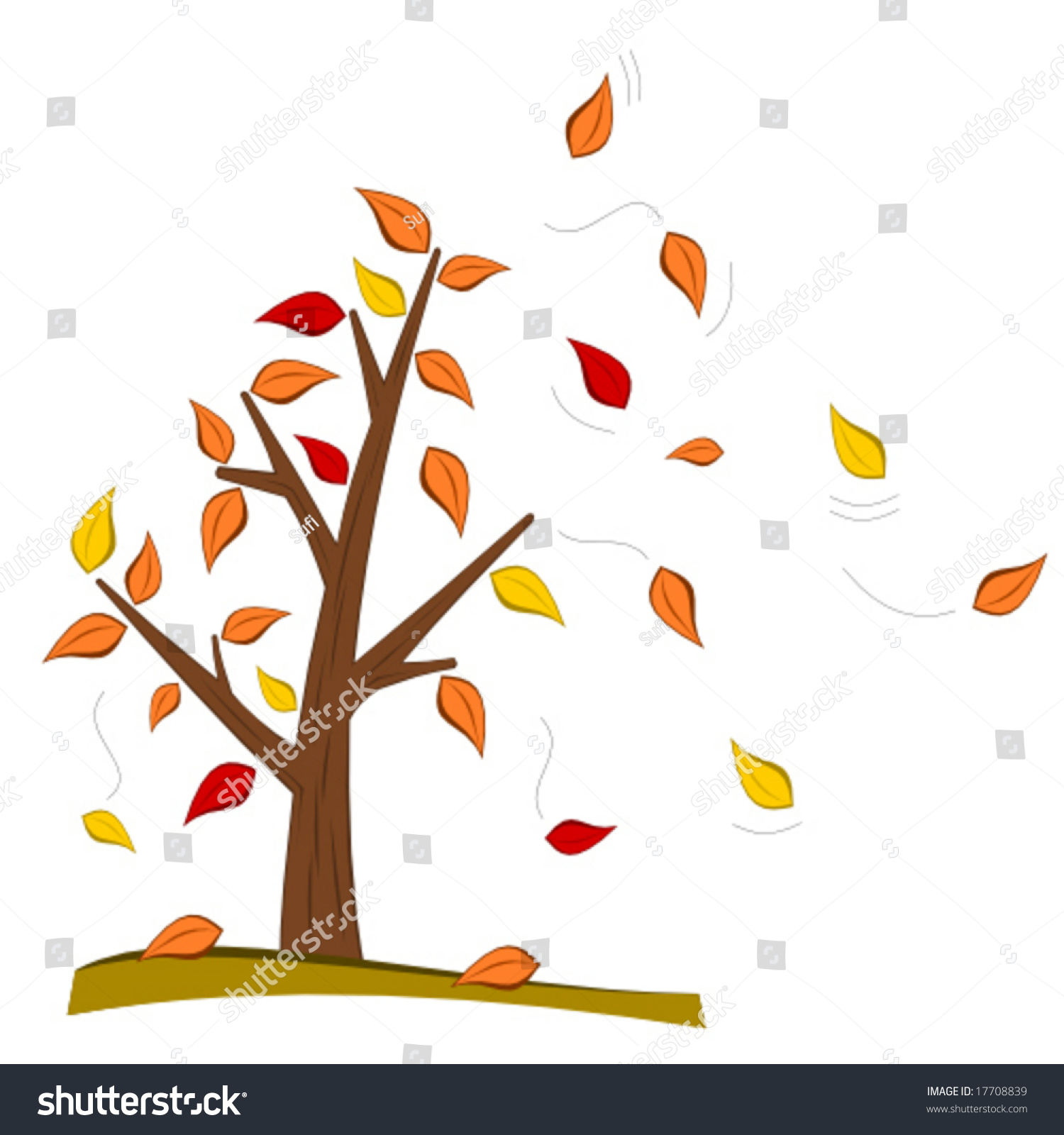 autumn tree with falling leaves clip art preview