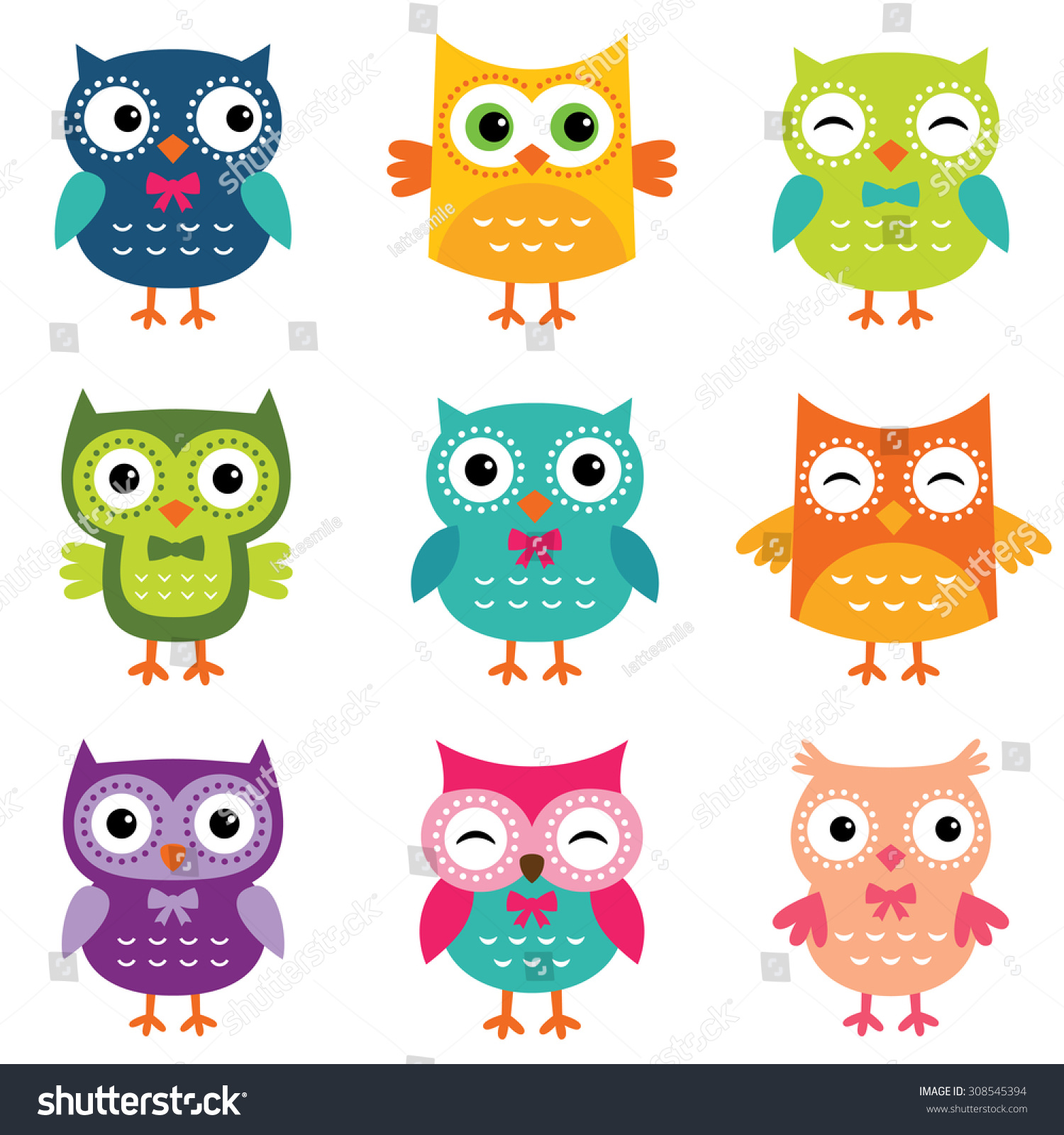 Isolated Vector Cartoon Owls Collection Stock Vector 308545394 ...