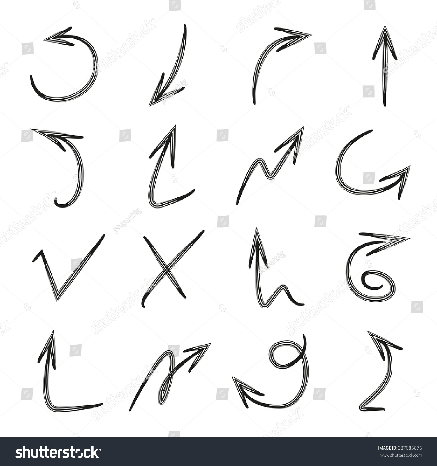 Isolated Vector Hand Drawn Arrows Set Stock Vector 387085876 - Shutterstock