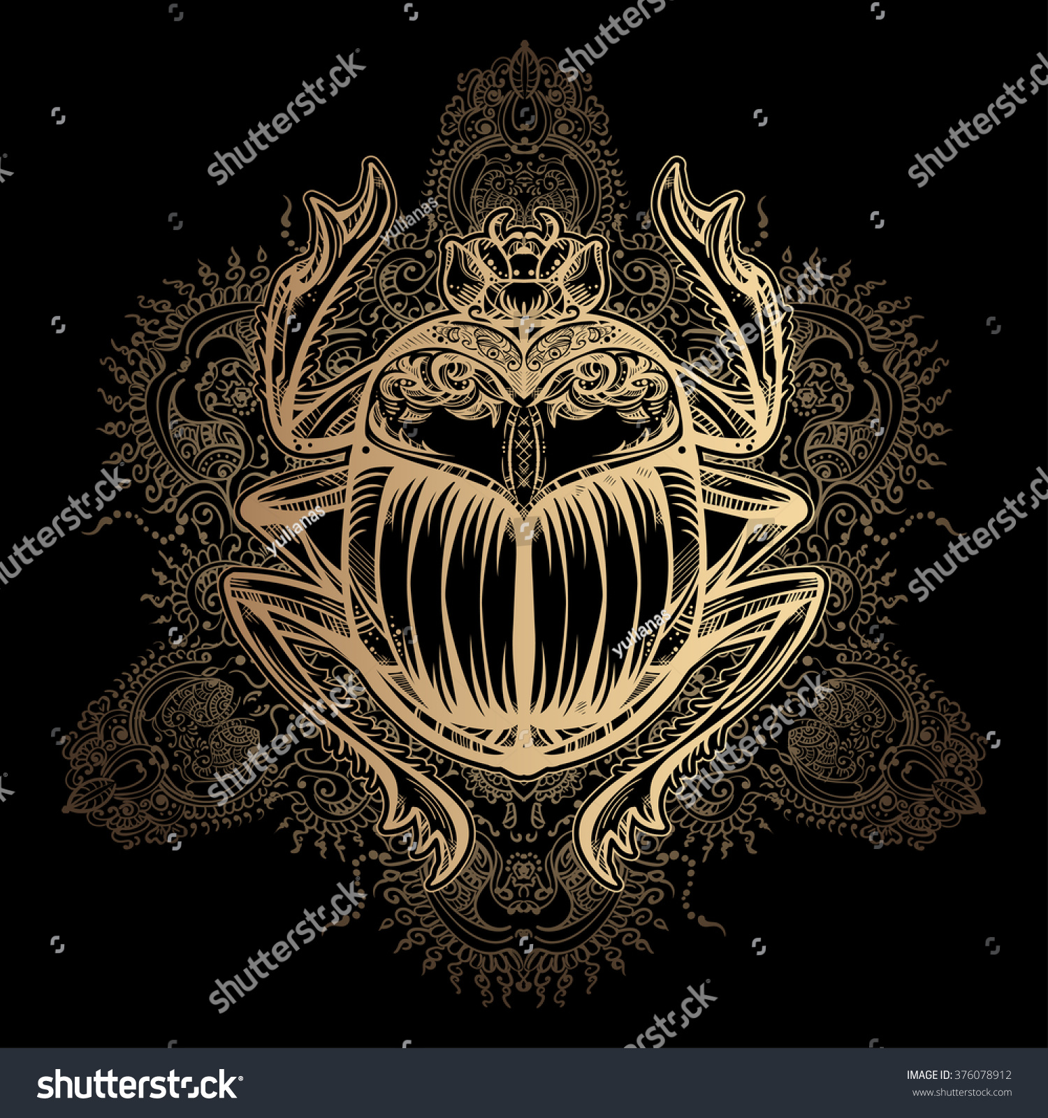 Isolated Vector Tattoo Image Golden Scarab Beetleon A Black Background ...