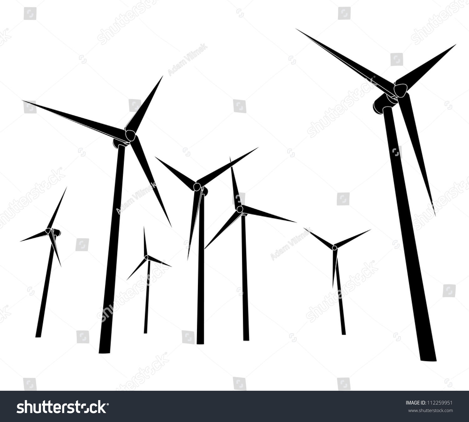 Isolated Wind Energy Power Vector Silhouettes Vector Illustration ...