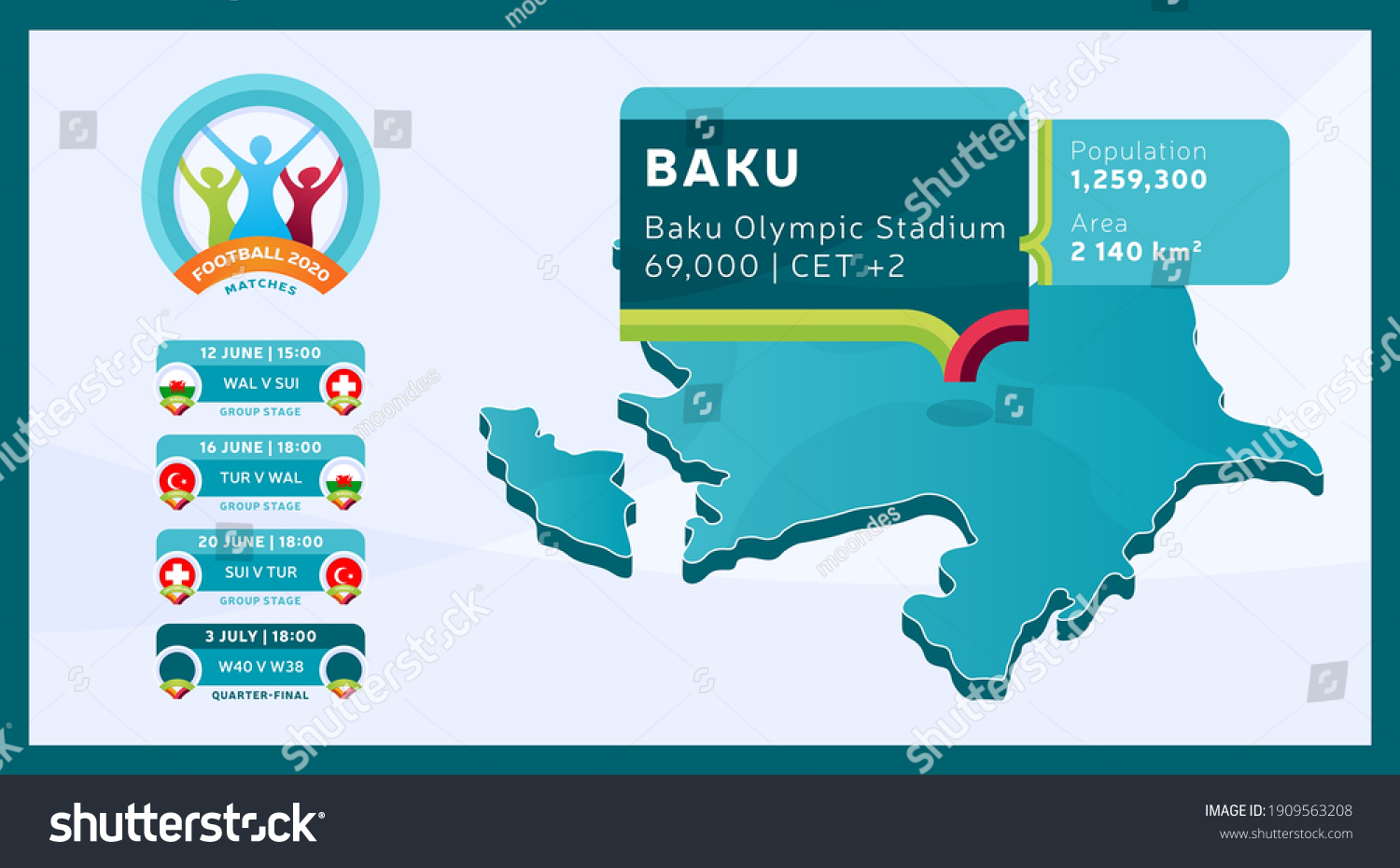 SVG of Isometric Azerbaijan country map tagged in Baku stadium which will be held football matches vector illustration. Football 2020 tournament final stage infographic and country info svg