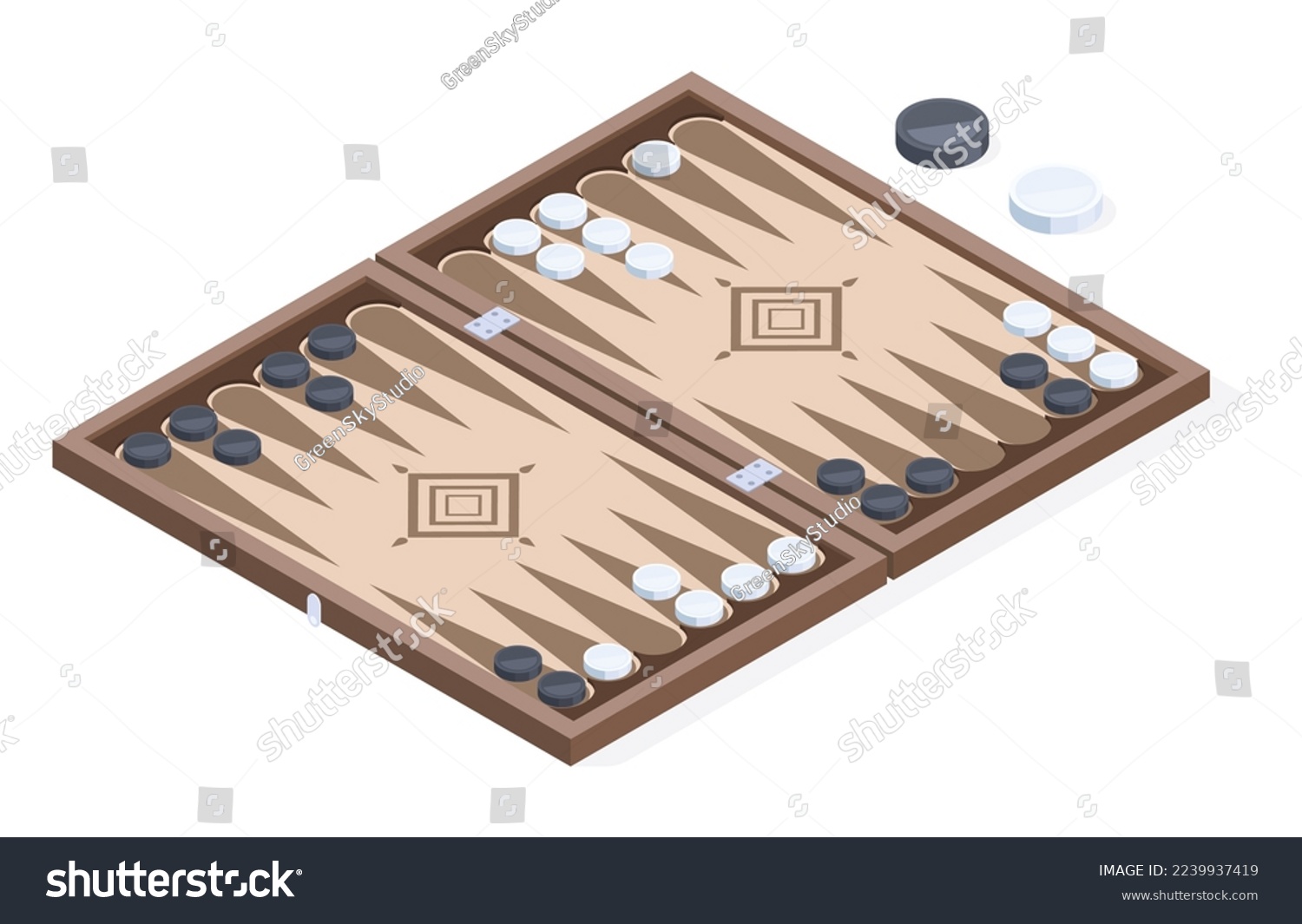 SVG of Isometric backgammon board game. Leisure table gaming, recreation backgammon game, Turkish, Lebanese, Arabic traditional game 3d vector illustration isolated on white background svg