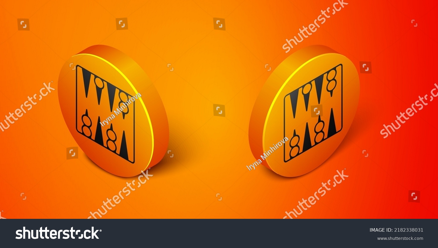 SVG of Isometric Backgammon board icon isolated on orange background. Orange circle button. Vector svg