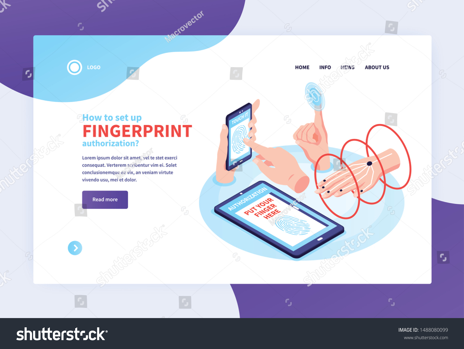 SVG of Isometric biometric identification concept banner web site landing page with clickable links and human hand images vector illustration svg