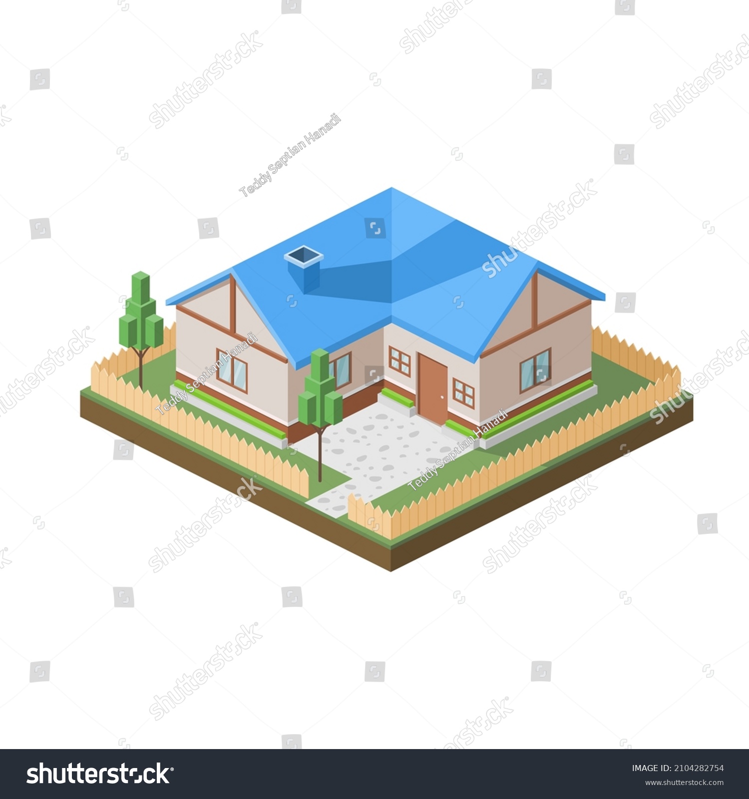 Isometric Building Private House Flat Style Stock Vector (Royalty Free ...