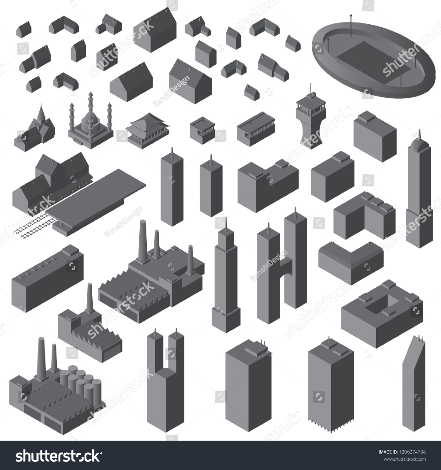 Isometric Buildings Set Vector Simple Buildings Stock Vector (Royalty ...