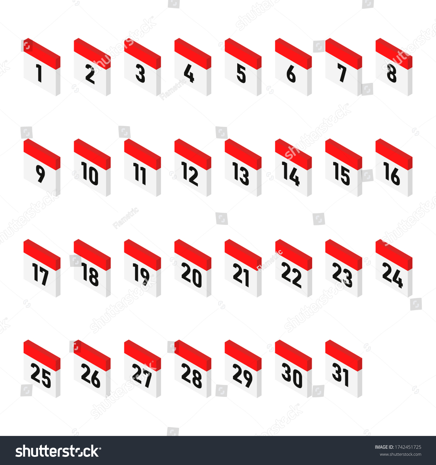 Isometric Calendar Days Icons 1 31 Stock Vector (Royalty Free) 1742451725