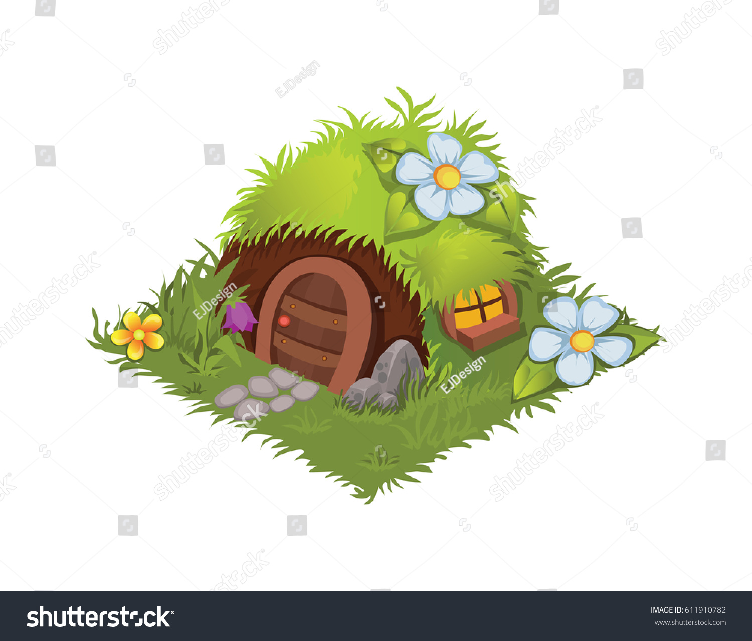 SVG of Isometric Cartoon Fantasy Village House Decorated with Flowers - Elements for Tileset Map, Landscape Design or Game Object in Colorful Detailed Vector svg