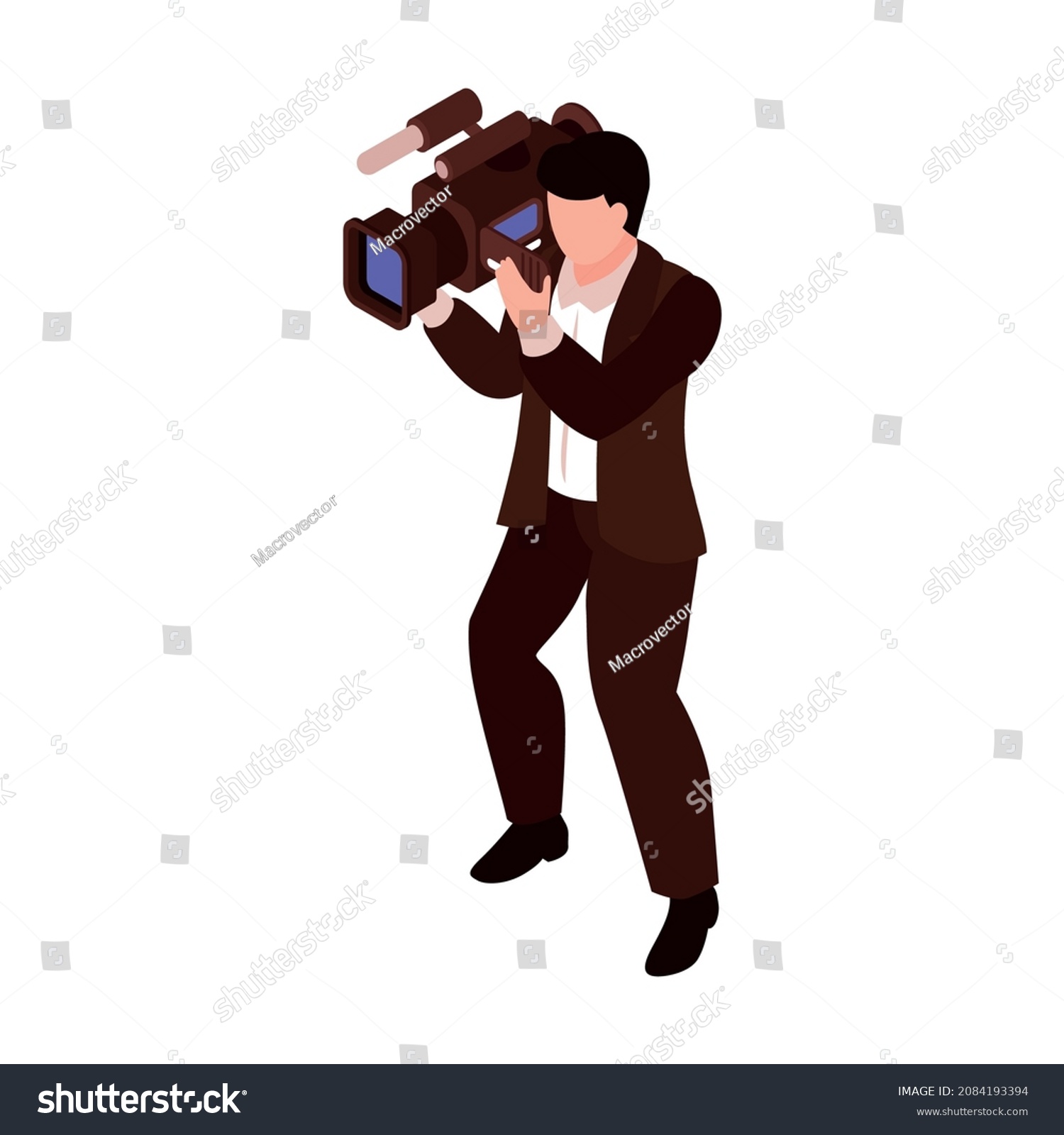 recommend clip art: Isometric celebrities red carpet paparazzi composition with isolated human character of guy with video camera vector illustration
