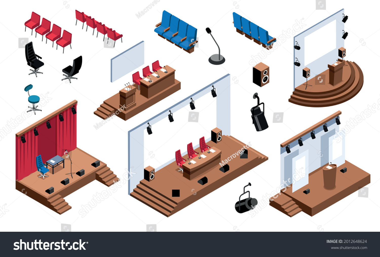 Isometric Conference Hall Stage Presentation Tribune Stock Vector Royalty Free 2012648624 6663