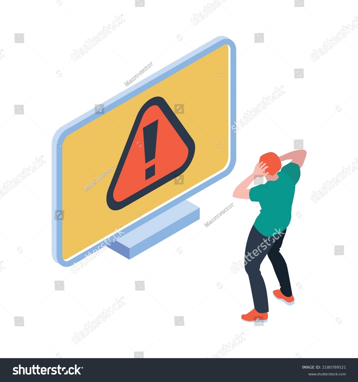 computer screen warning alert, shocked person clip art preview