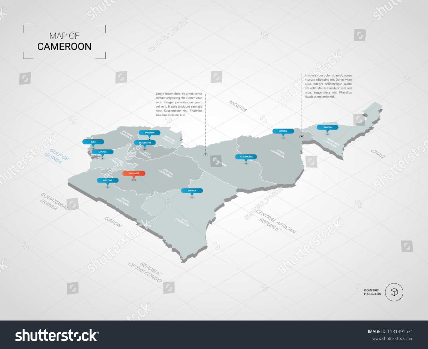 Isometric 3d Cameroon Map Stylized Vector Stock Vector Royalty Free   Stock Vector Isometric D Cameroon Map Stylized Vector Map Illustration With Cities Borders Capital Yaound 1131391631 