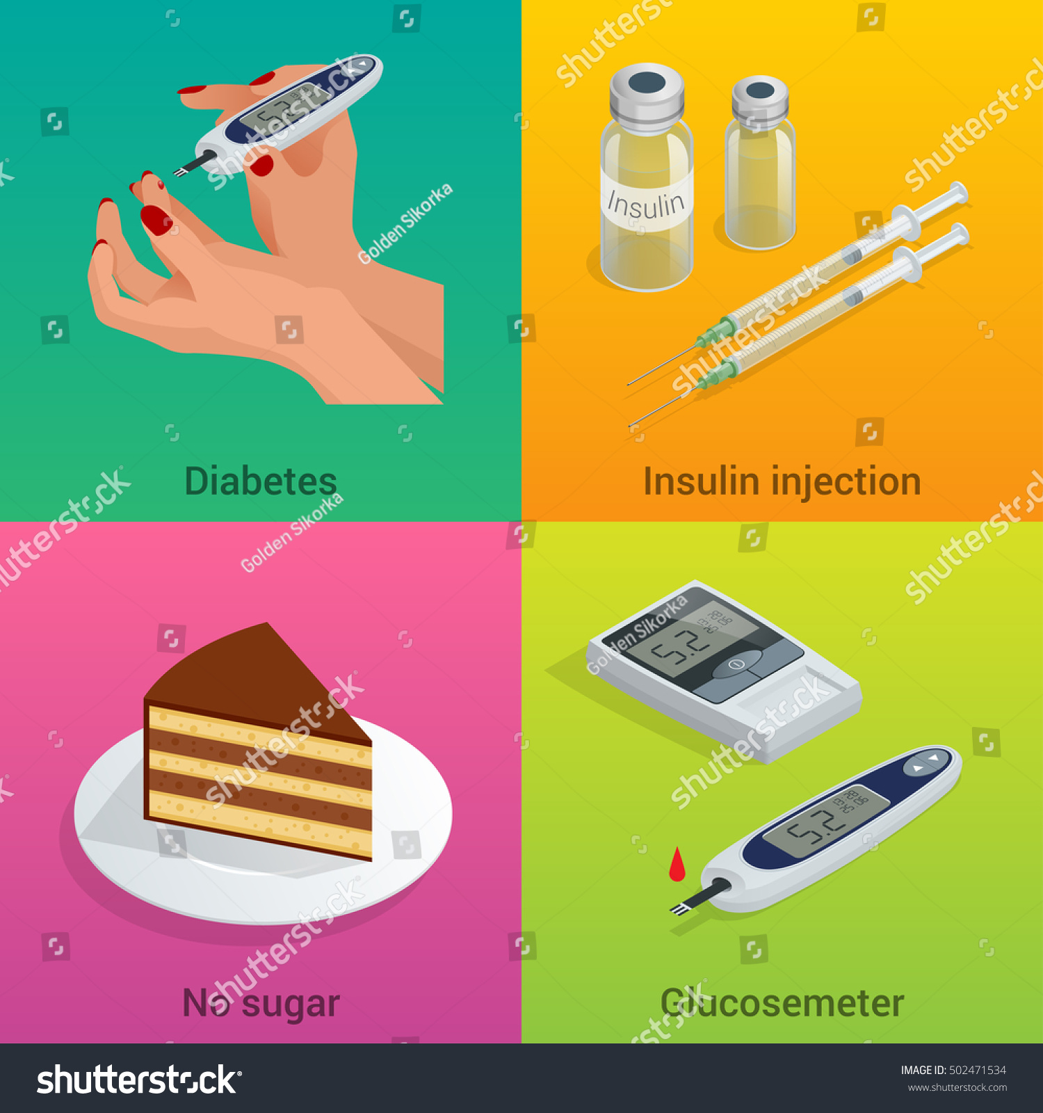 Isometric Diabetes Healthcare Life Flat Concepts Stock Vector Royalty