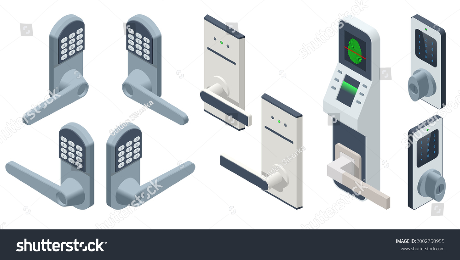 SVG of Isometric Door electronic access control system machine. Biometric access control machine, Electronic security door lock icon with keypad and fingerprint reader. svg