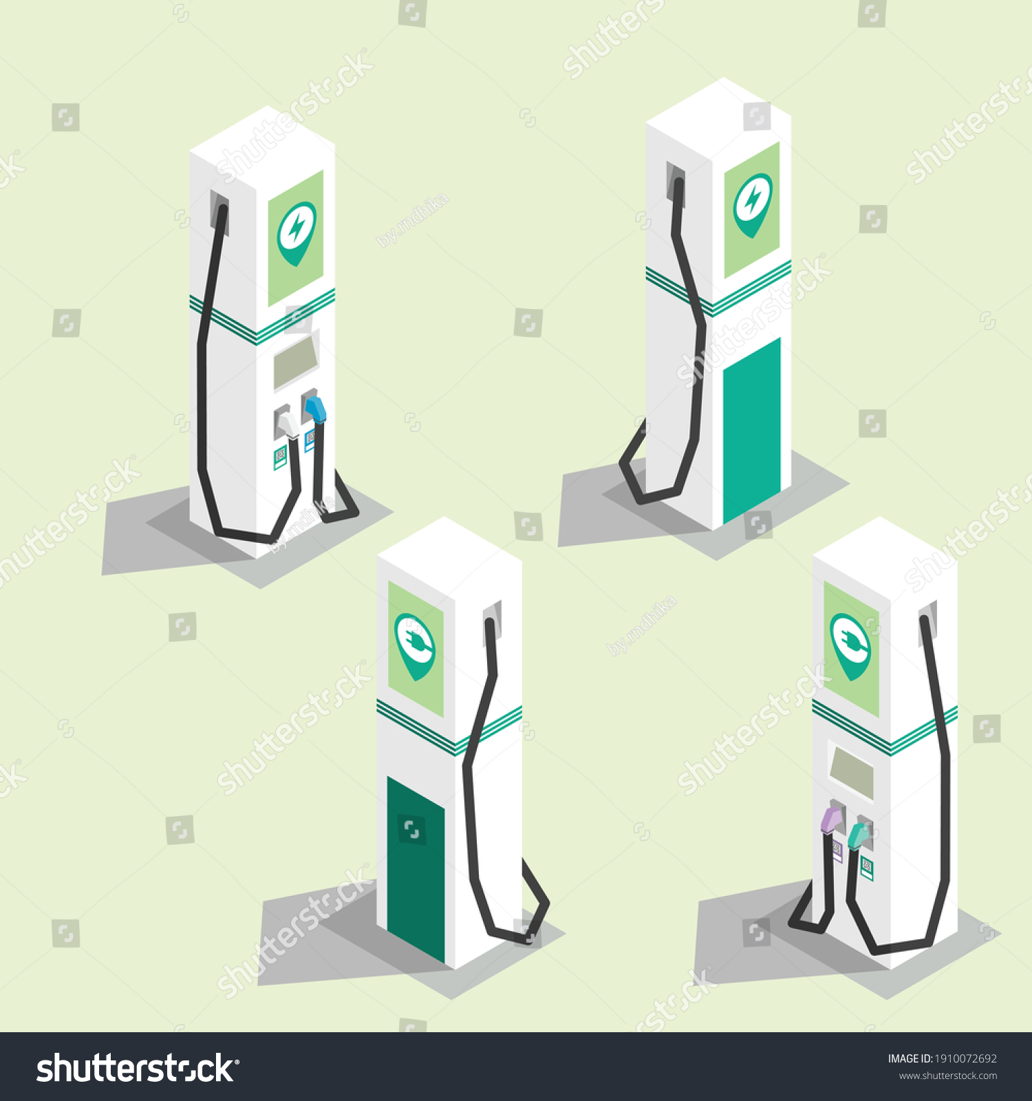 SVG of Isometric drawing of Electric Vehicle Charging Station, Two Point of View with Shadow_Color Sample and Pastel Color Scheme, Flat Cartoon Vector Illustration can be used as Icon, Logo or Avatar svg