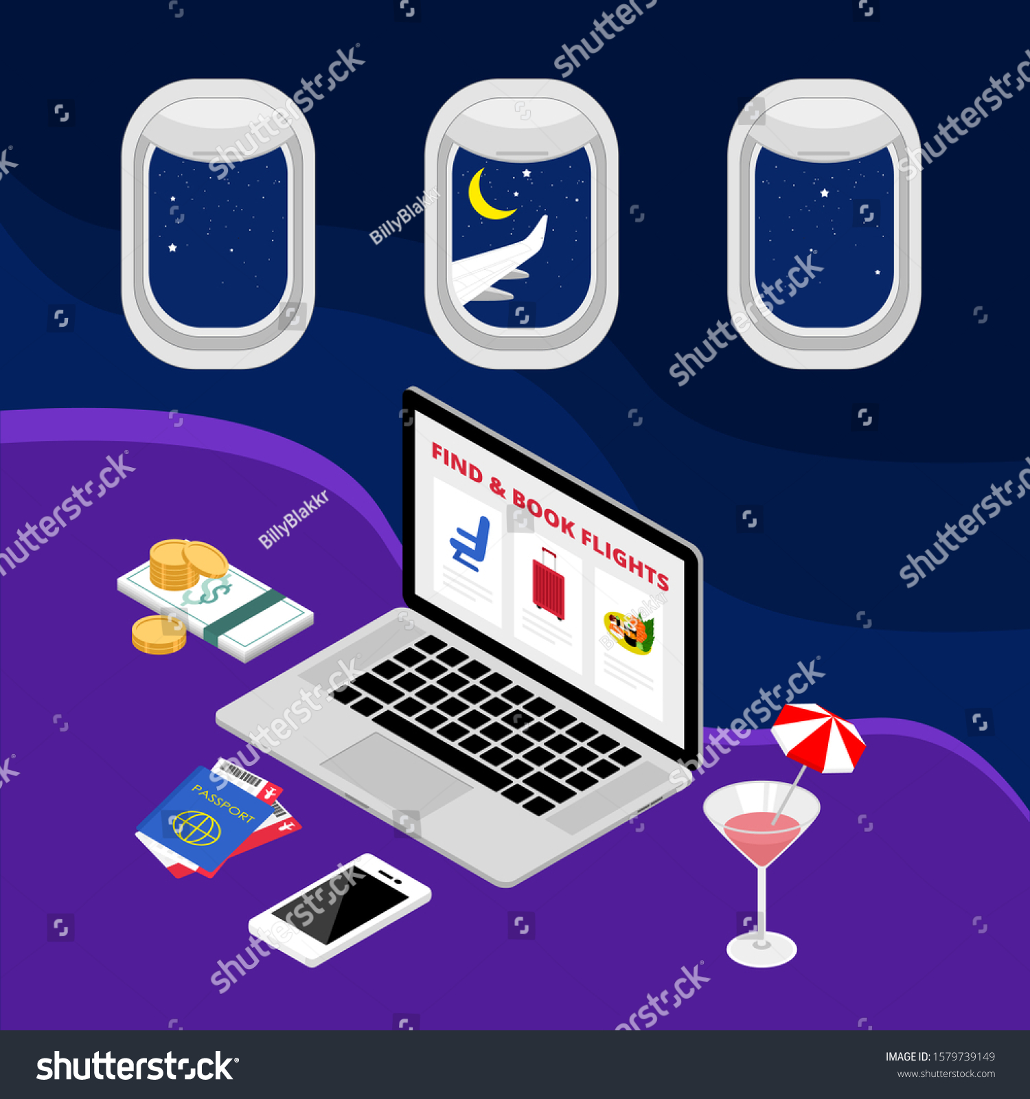 Isometric Ecommerce Online Find Booking Flights Stock Vector 