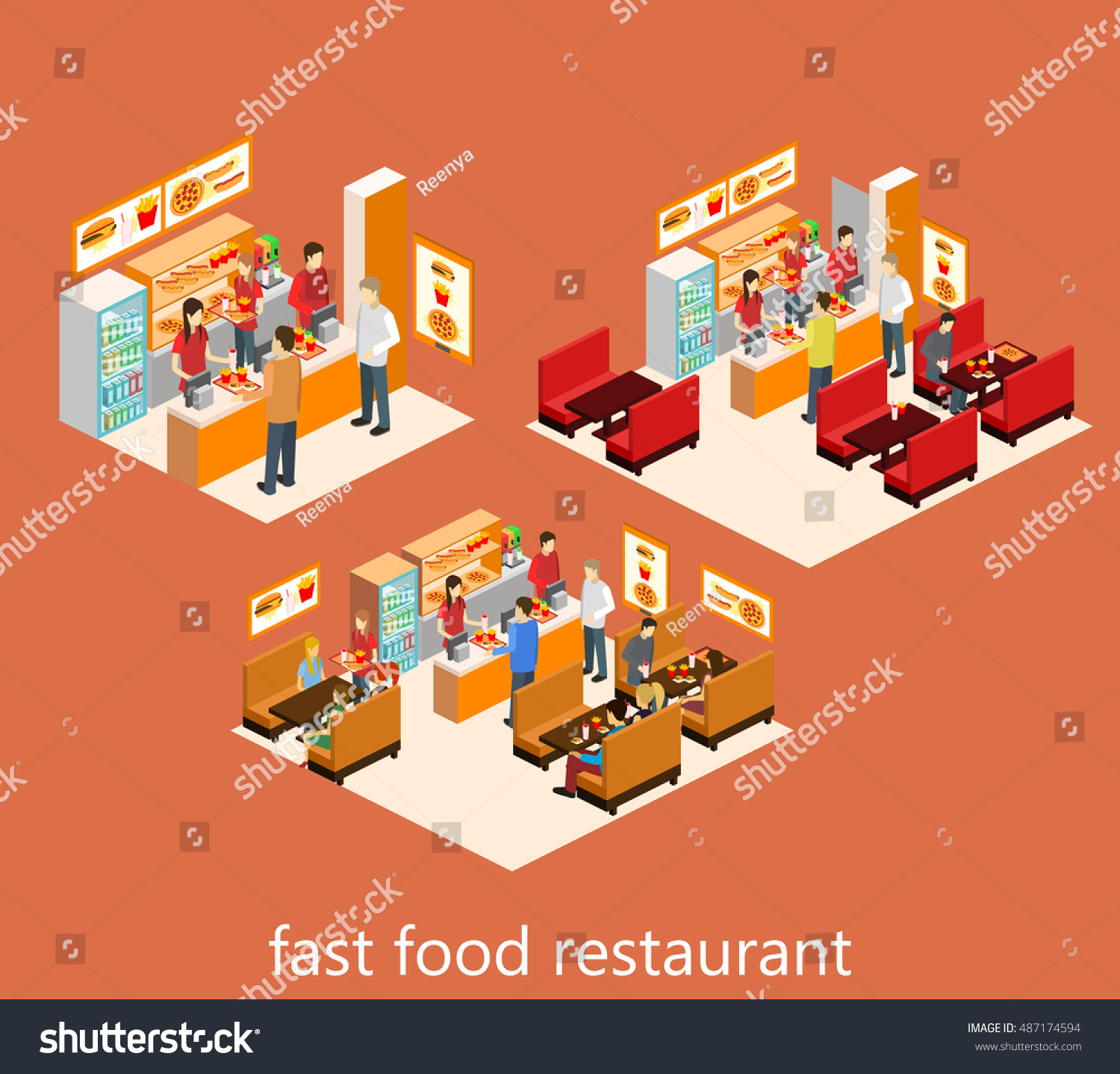 Isometric Fast Food Restaurant Flat 3d Stock Vector (Royalty Free ...