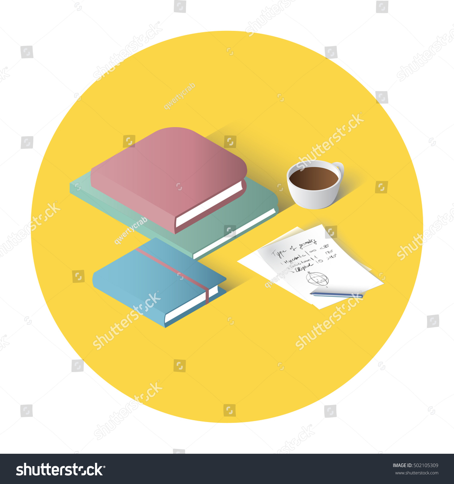 Isometric Flat Icon Book Notepad Pen Stock Vector Royalty Free