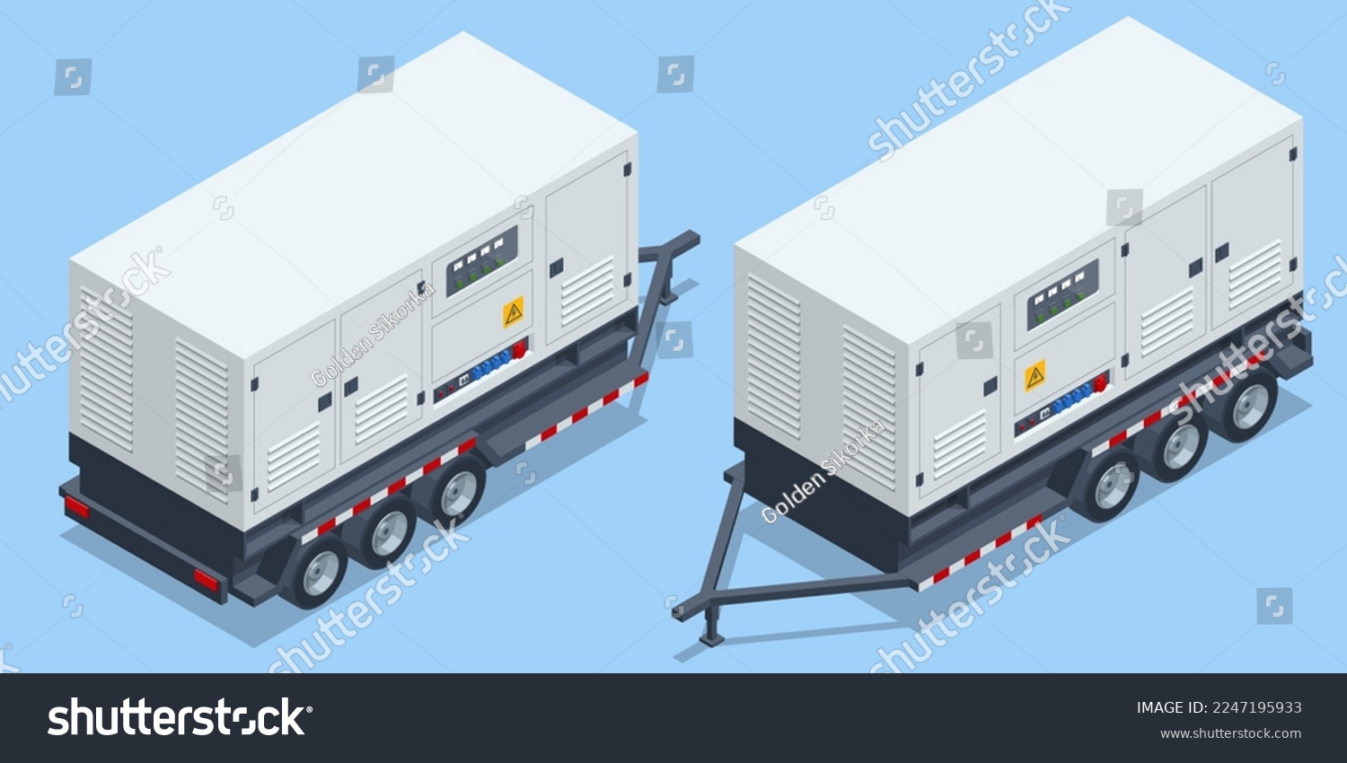 SVG of Isometric Generator trailer, Industrial Power Generators isolated on white background 3d vector illustration. Industrial Diesel Generator. Standby generator. svg