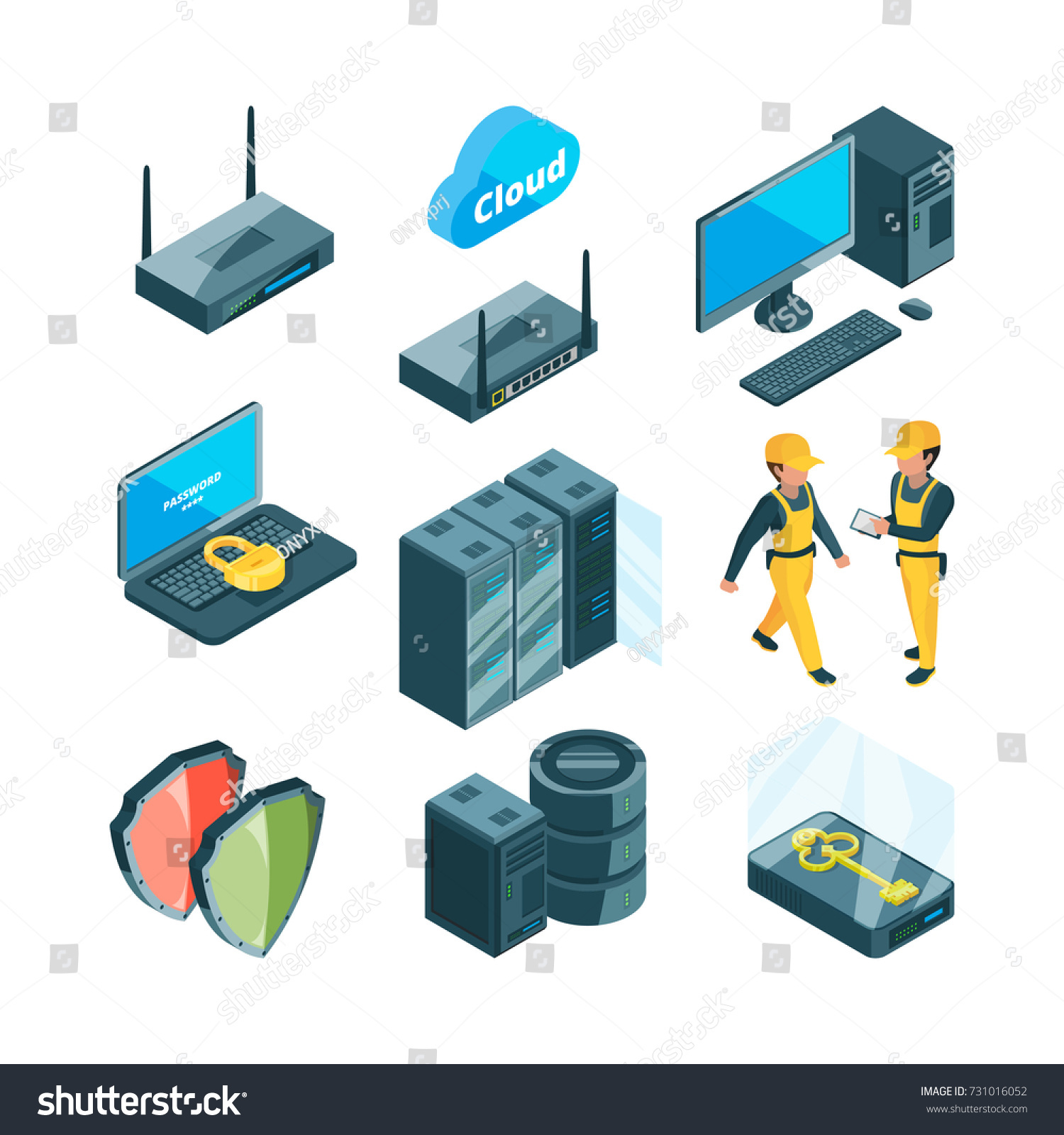 Isometric Icon Set Different Electronic Systems Stock Vector 731016052 ...