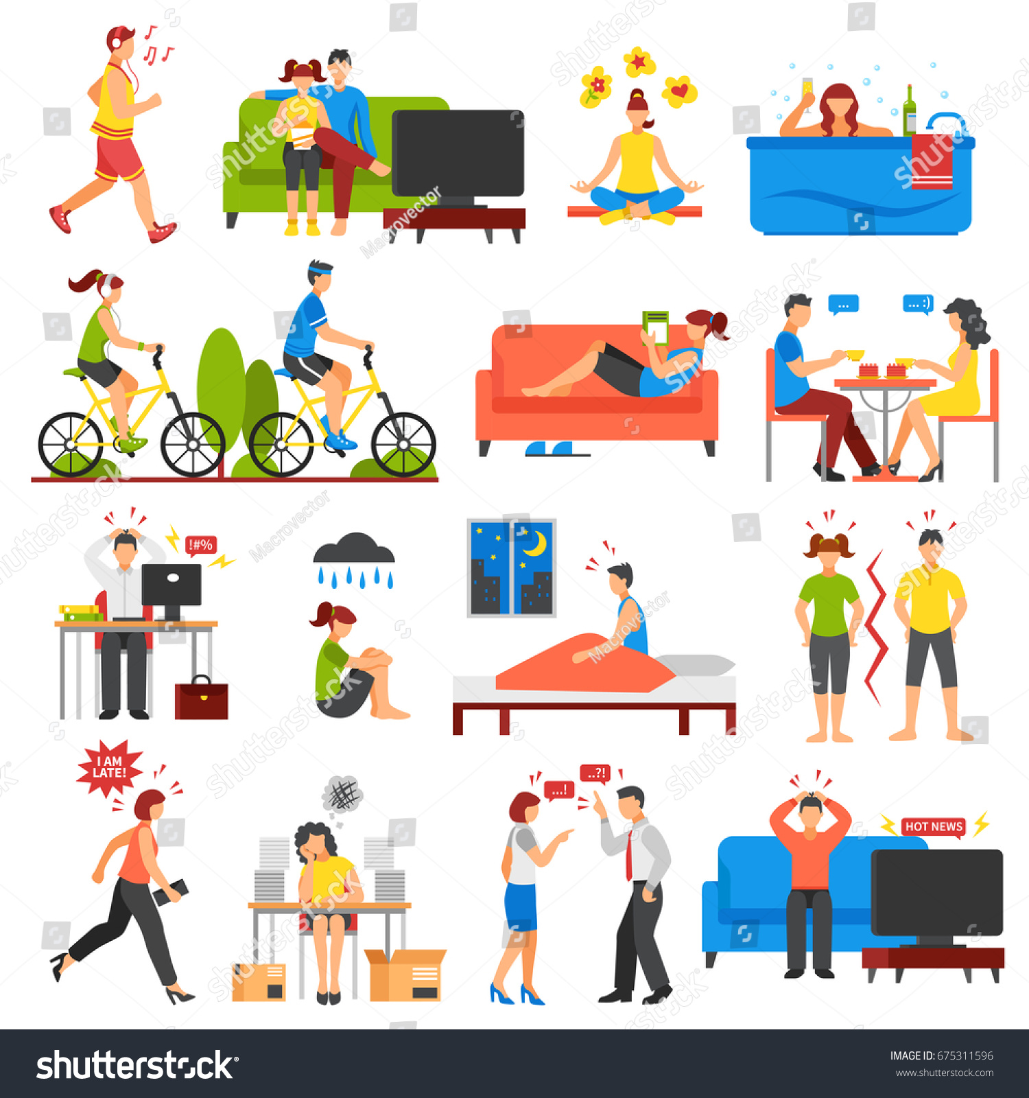 SVG of Isometric icons set of different ways of relaxation after stress and stressful working days isolated on white background vector illustration svg