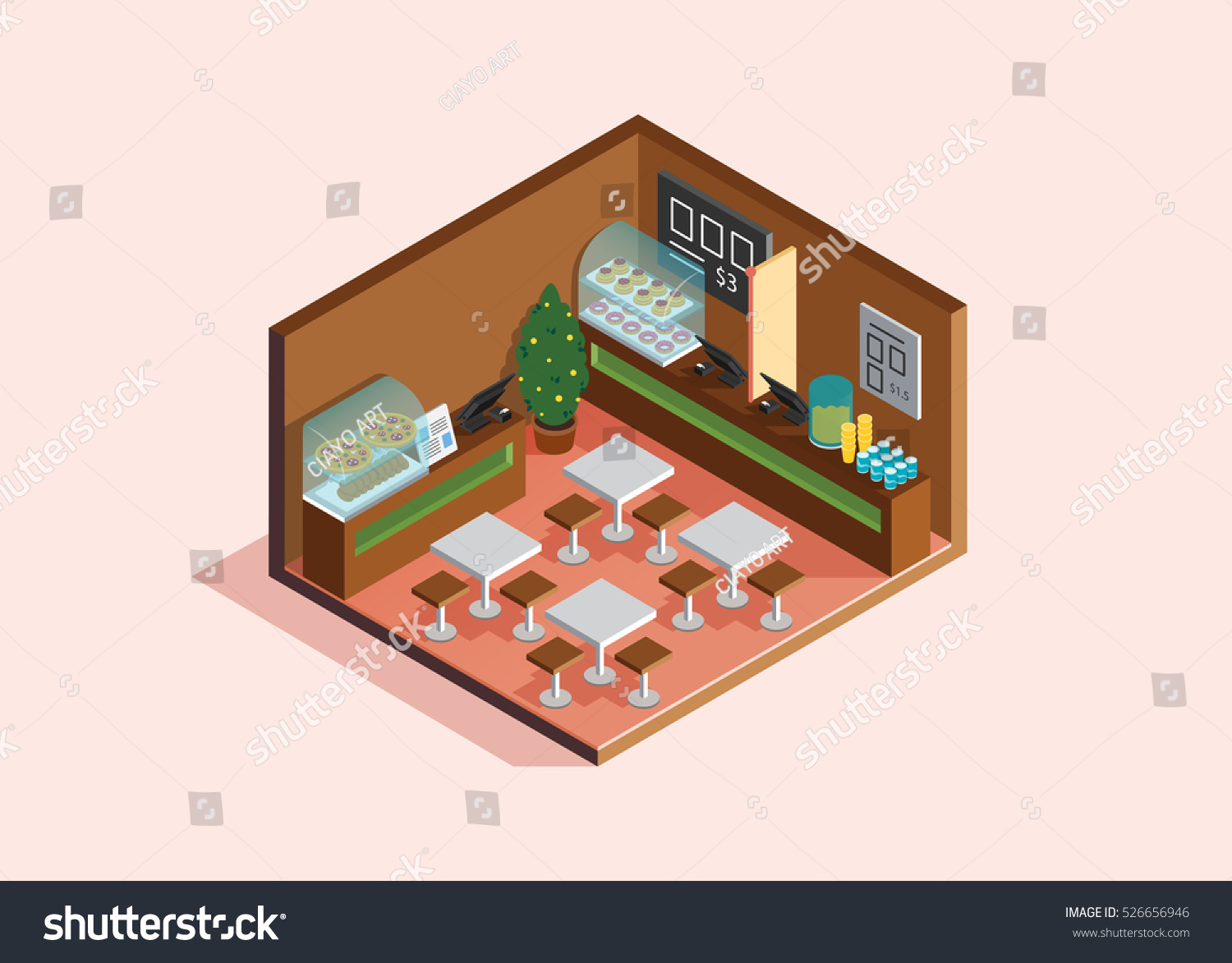 Isometric Illustration Food Court Stock Vector (Royalty Free) 526656946