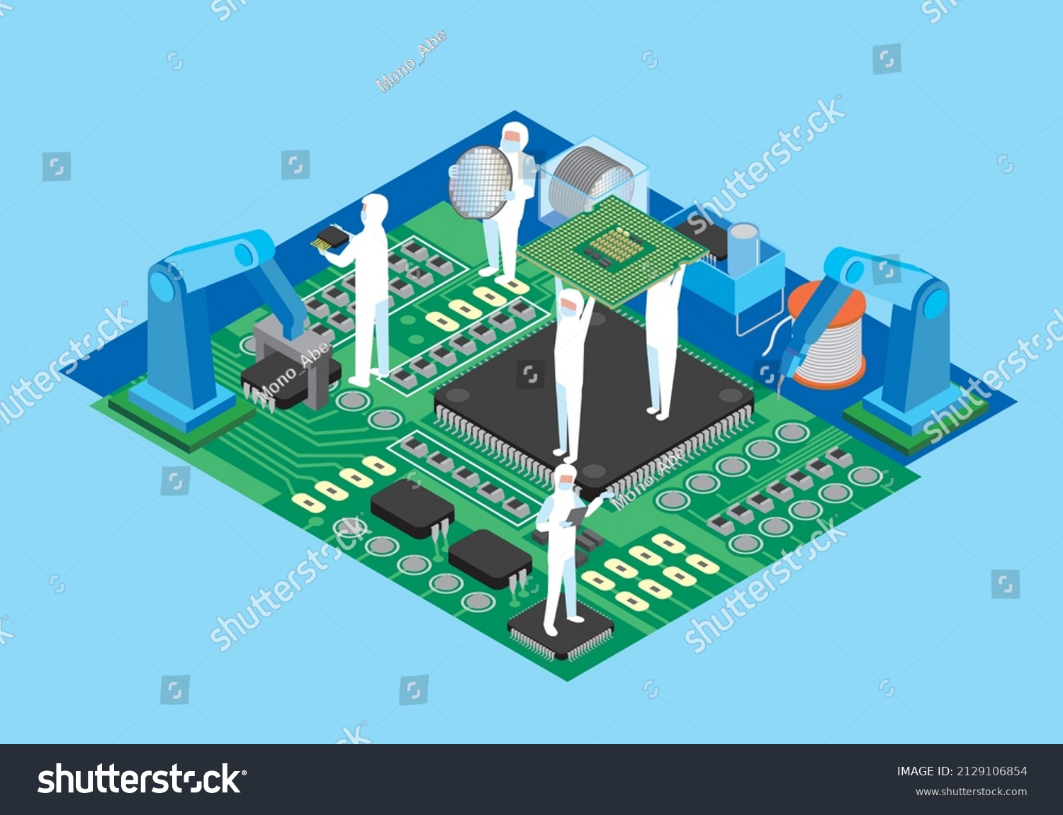SVG of Isometric image of semiconductor electronic component manufacturing factory svg