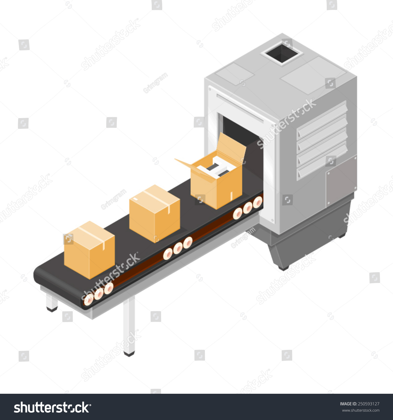 Isometric Industrial Production Line Packaging New Goods. Isometric ...